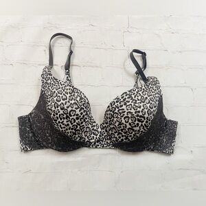 Victoria’s Secret unlined Demi bra grey/black leopard w/ lace 34C